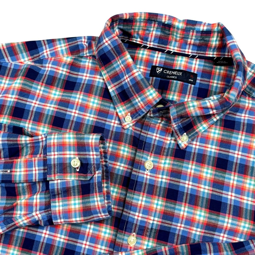 CREMIEUX CLASSICS Mens XL Plaid Button Down Shirt Long Sleeve 100% Cotton Casual